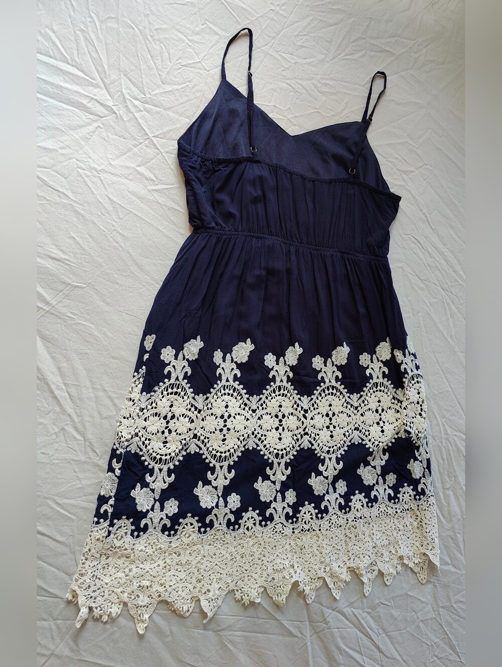 Vintage Y2K A. Calin Navy Blue Boho Embroidered Lace Trim Cami Sundress Size S - Picture 3 of 10